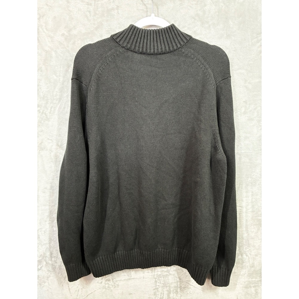 IZOD Mens Charcoal Grey Fair Isle Quarter Zip Cotton Blend Sweater Large - Picture 2 of 8